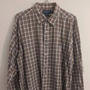 Ralph Lauren Polo Men's Yarmouth Brown Plaid Dress Shirt 17.5 100% Cotton
